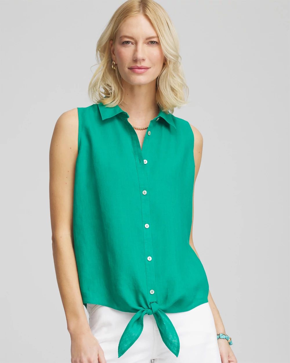 No Iron™ Linen Tie-Front Sleeveless Shirt | Chico's